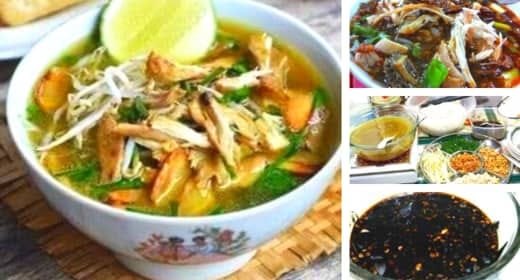 Soto ayam dengan ayam, mi dan cili