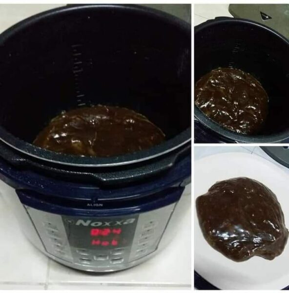 Dodol Noxxa berwarna coklat dalam bekas plastik